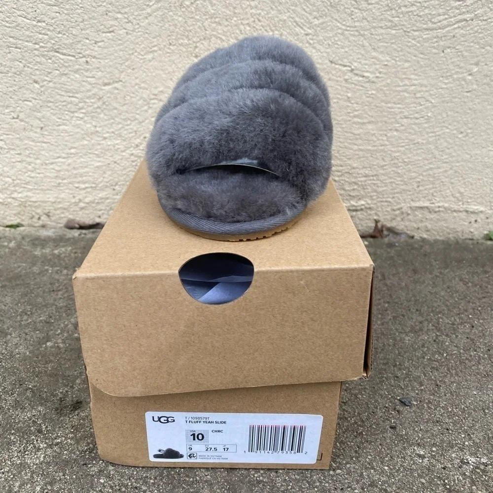 UGG | Fluf Yeah Slides Slippers In Charcoal Grey NEW Size 10 Toddler